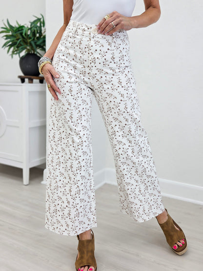 Floral Print Cropped Stretch Pants