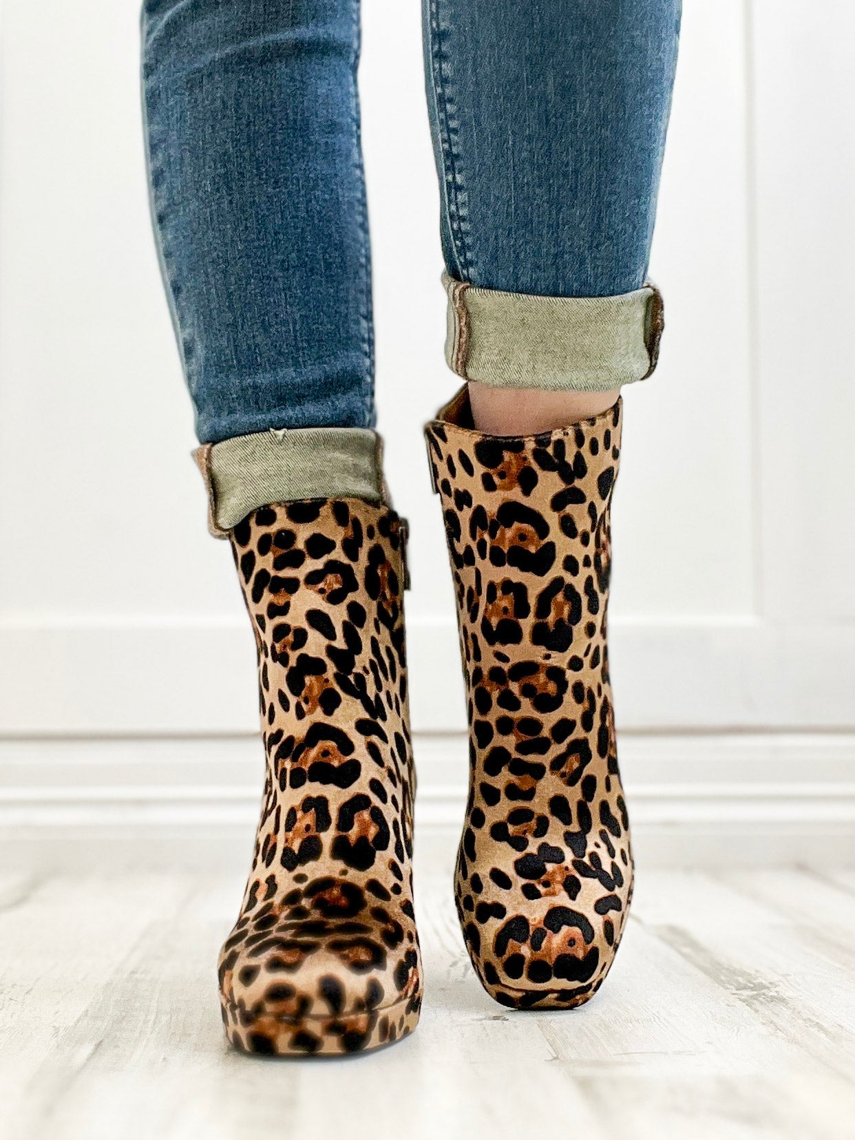 Corkys Slug Bug Booties In Leopard Velvet