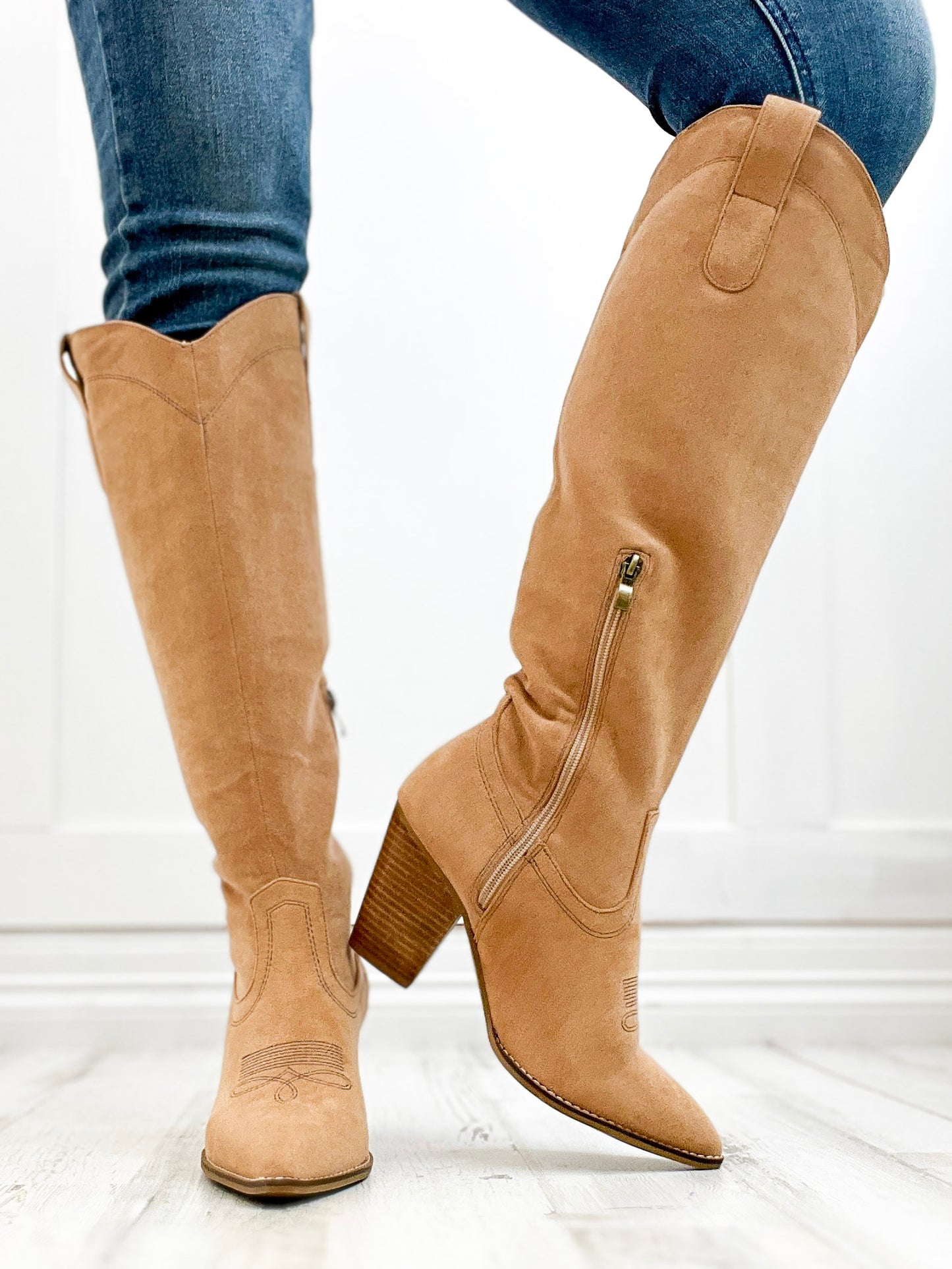 Corkys Unforgetable Boot In Camel Faux Suede