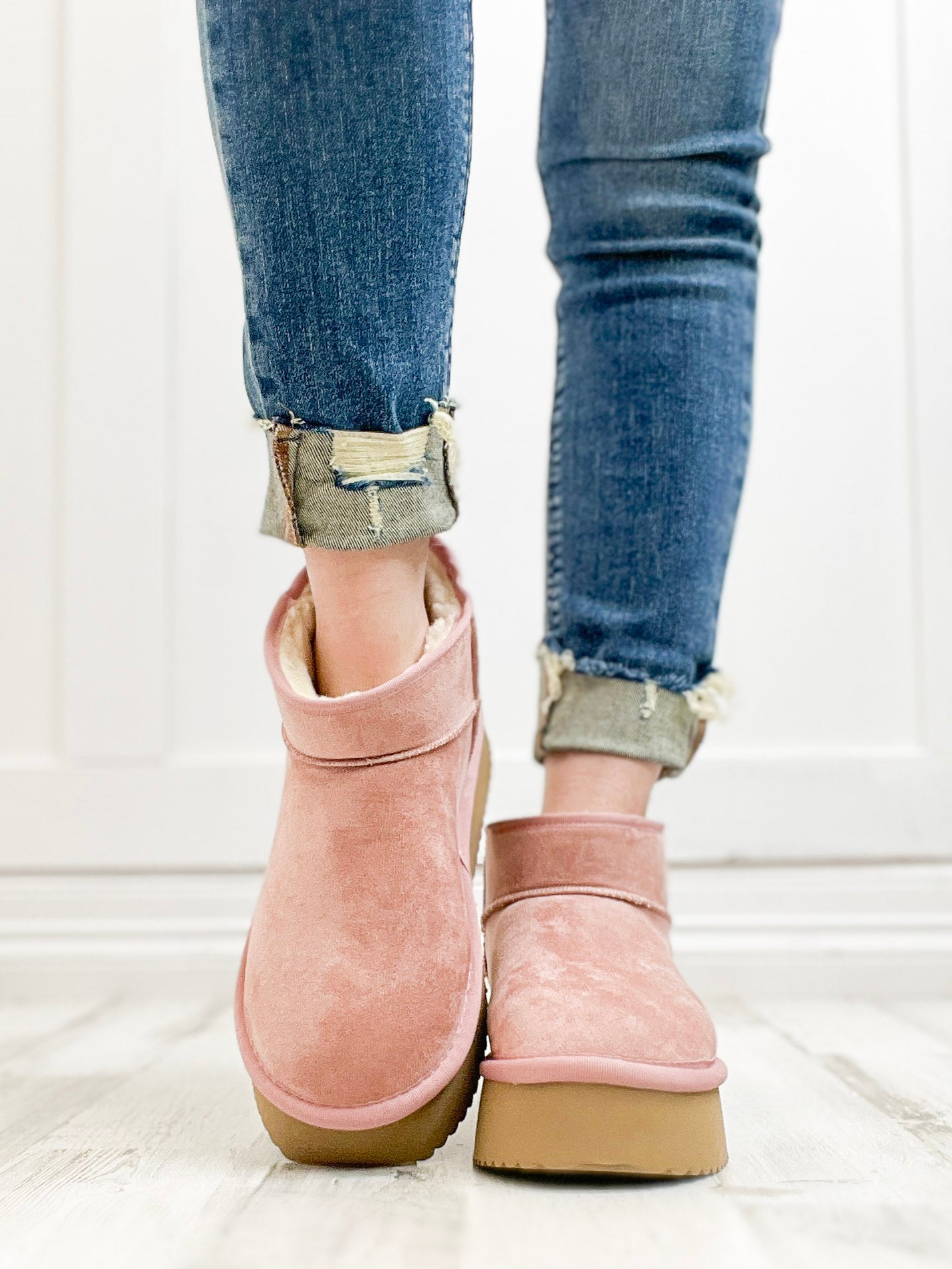 Corkys Room Service Booties in Blush Faux Suede