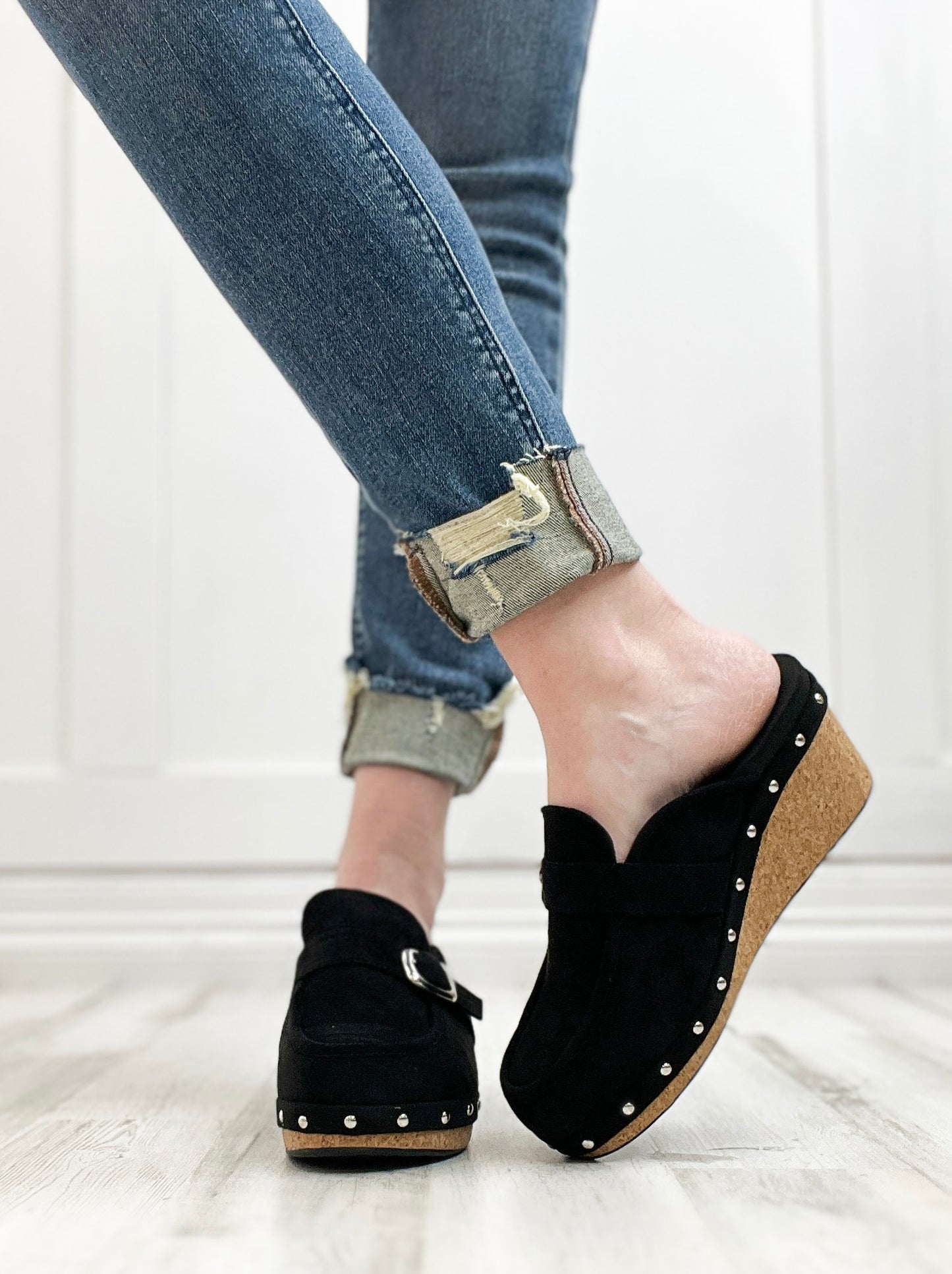 Corkys Just Precious Slip-On Wedge In Black Faux Suede