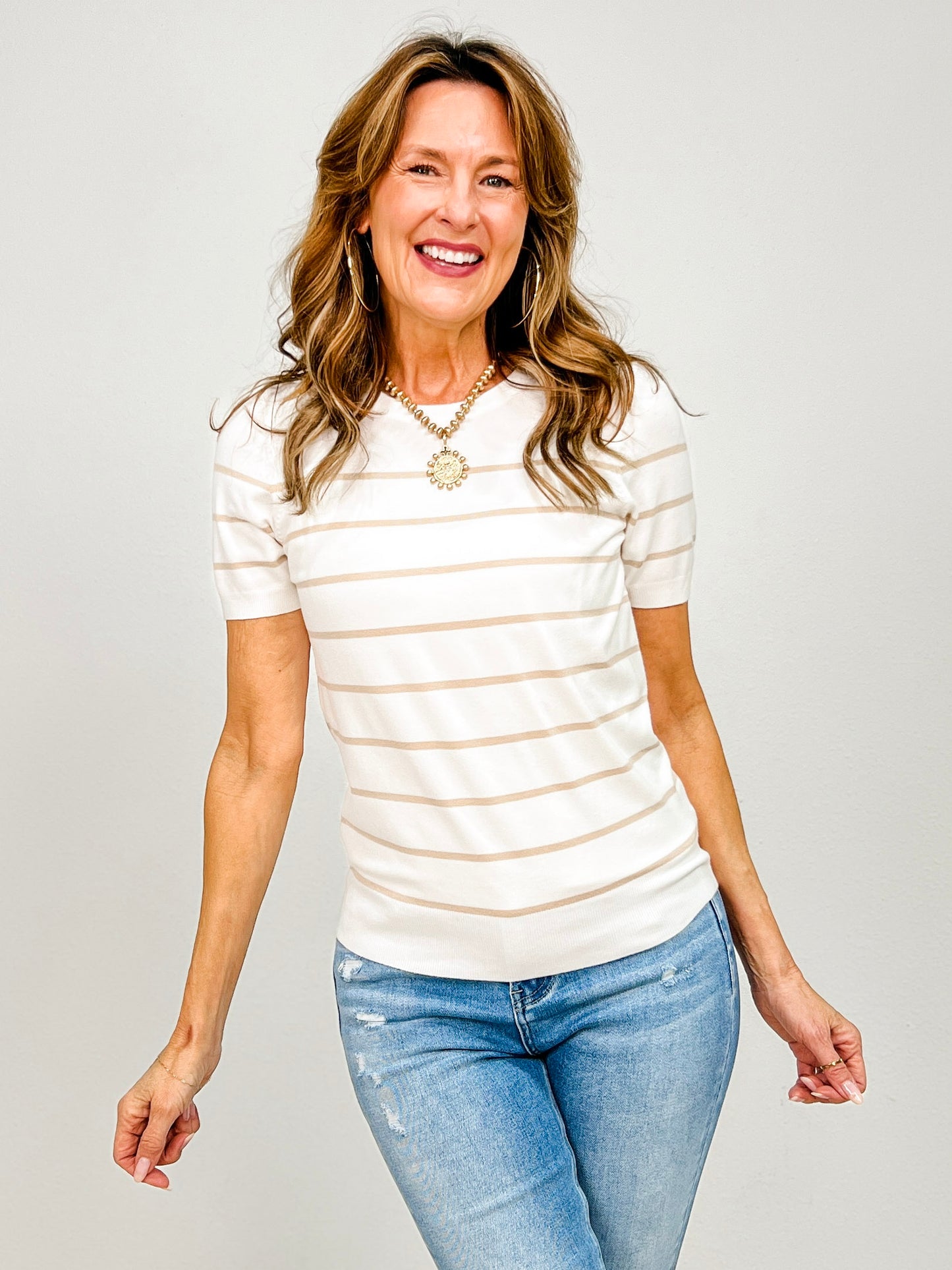 Bold Striped Short Sleeve Knit Top