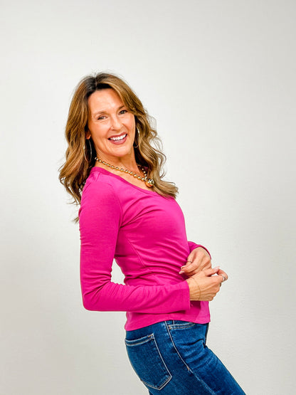 Soft Jersey U-Neck Long Sleeve Top