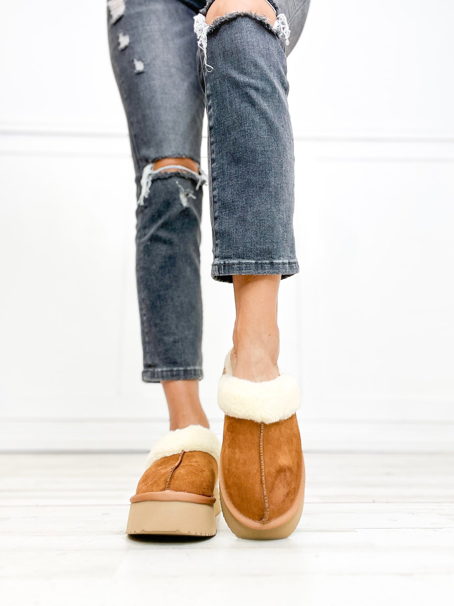 Corkys Cuddle Up Slipper Shoes in Tobacco Faux Suede