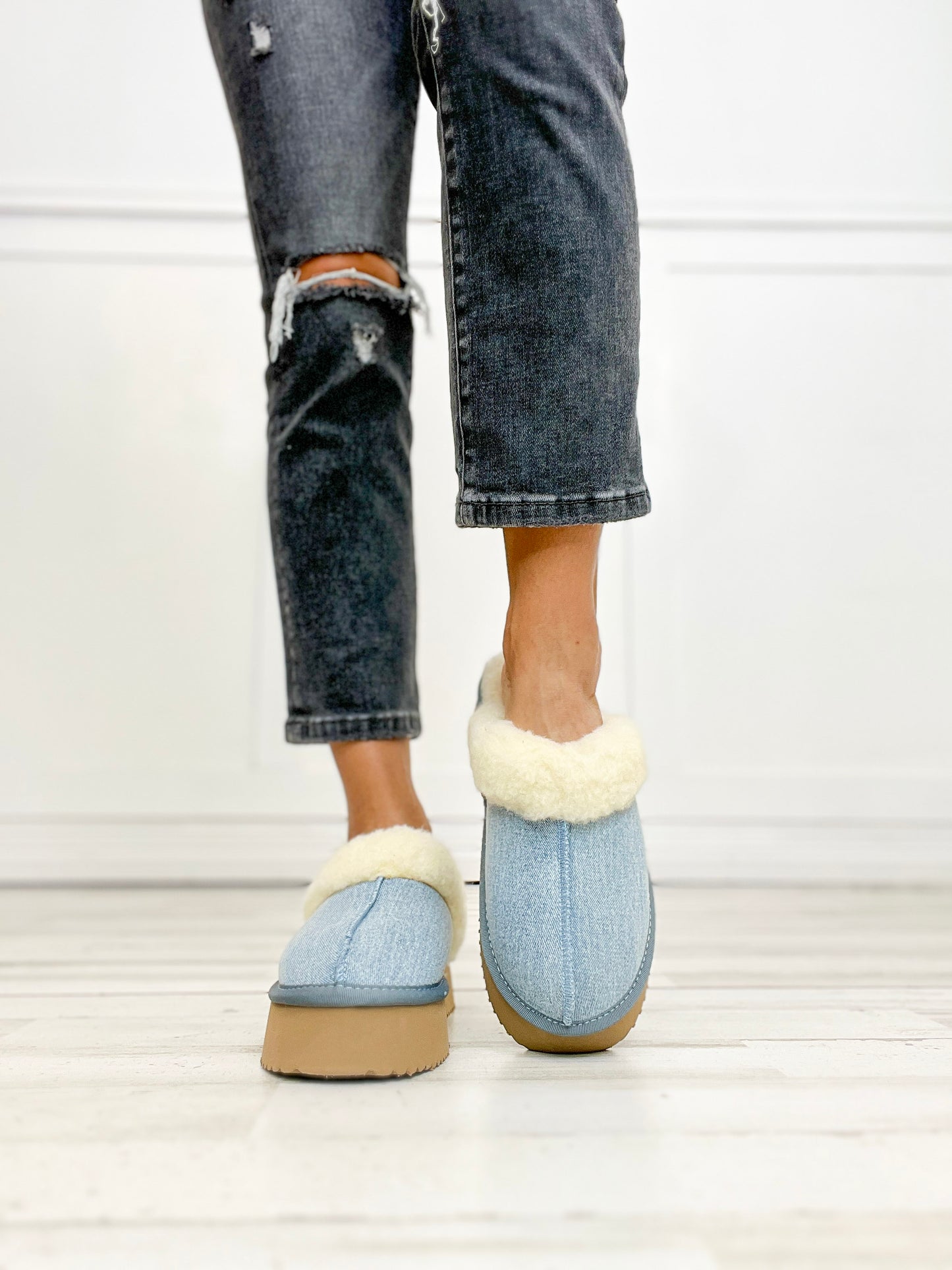 Corkys Cuddle Up Slipper Shoes in Light Blue Denim