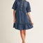 Short Sleeve Denim Dress With Ruffle Detail