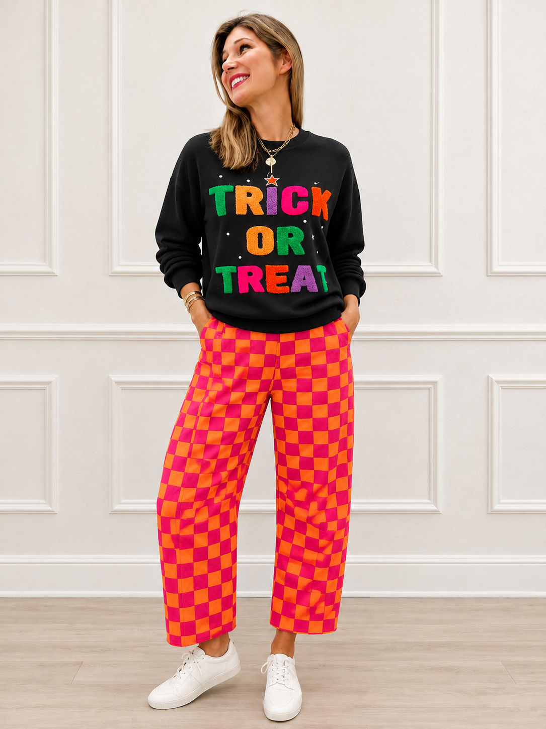 Finish Line Pink and Orange Checkered Barrel Pants