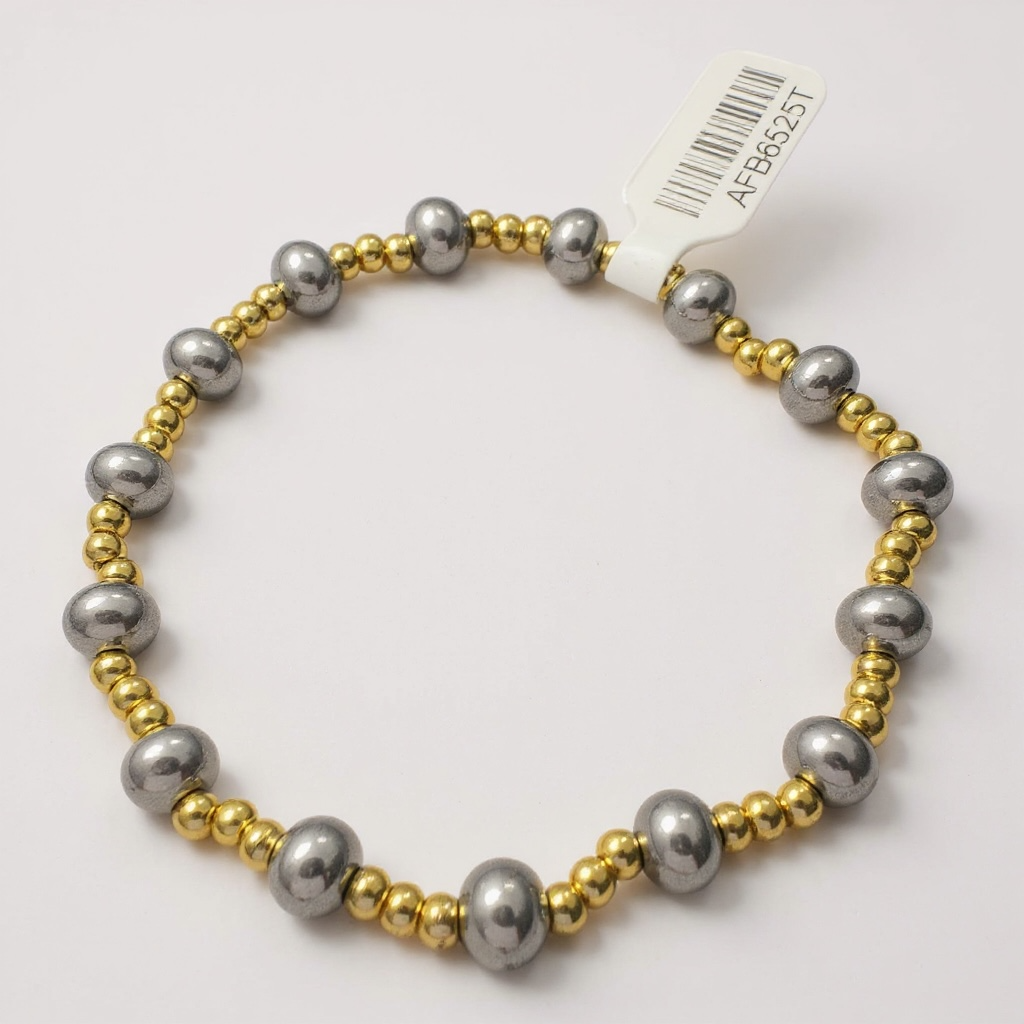 Stretchy Silver and Gold Beaded Bracelet