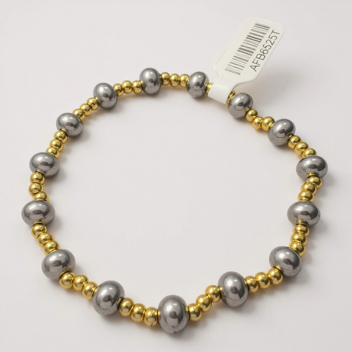 Stretchy Silver and Gold Beaded Bracelet