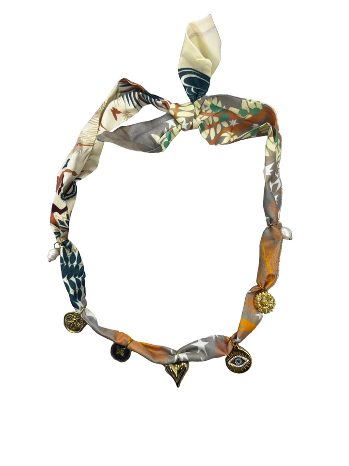Boho Floral Multi Charm Scarf Necklace