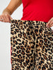 Elastic Waist Leopard Pants with Contrast Color Stripe Sides