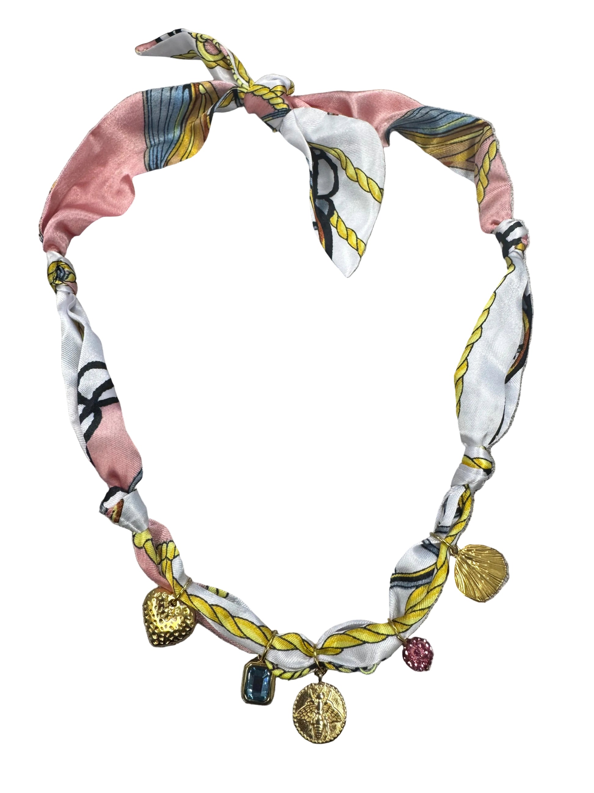 Spring Pink Charm Silk Scarf Necklace