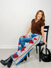 Washed Heart and Leopard Mix Straight Jeans