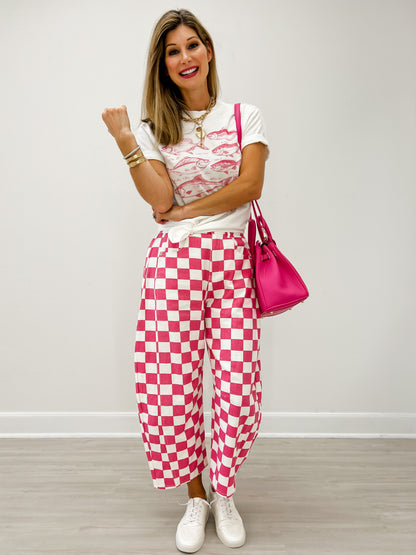 Custom Pink Check Finish Line Mini Barrel Pants!