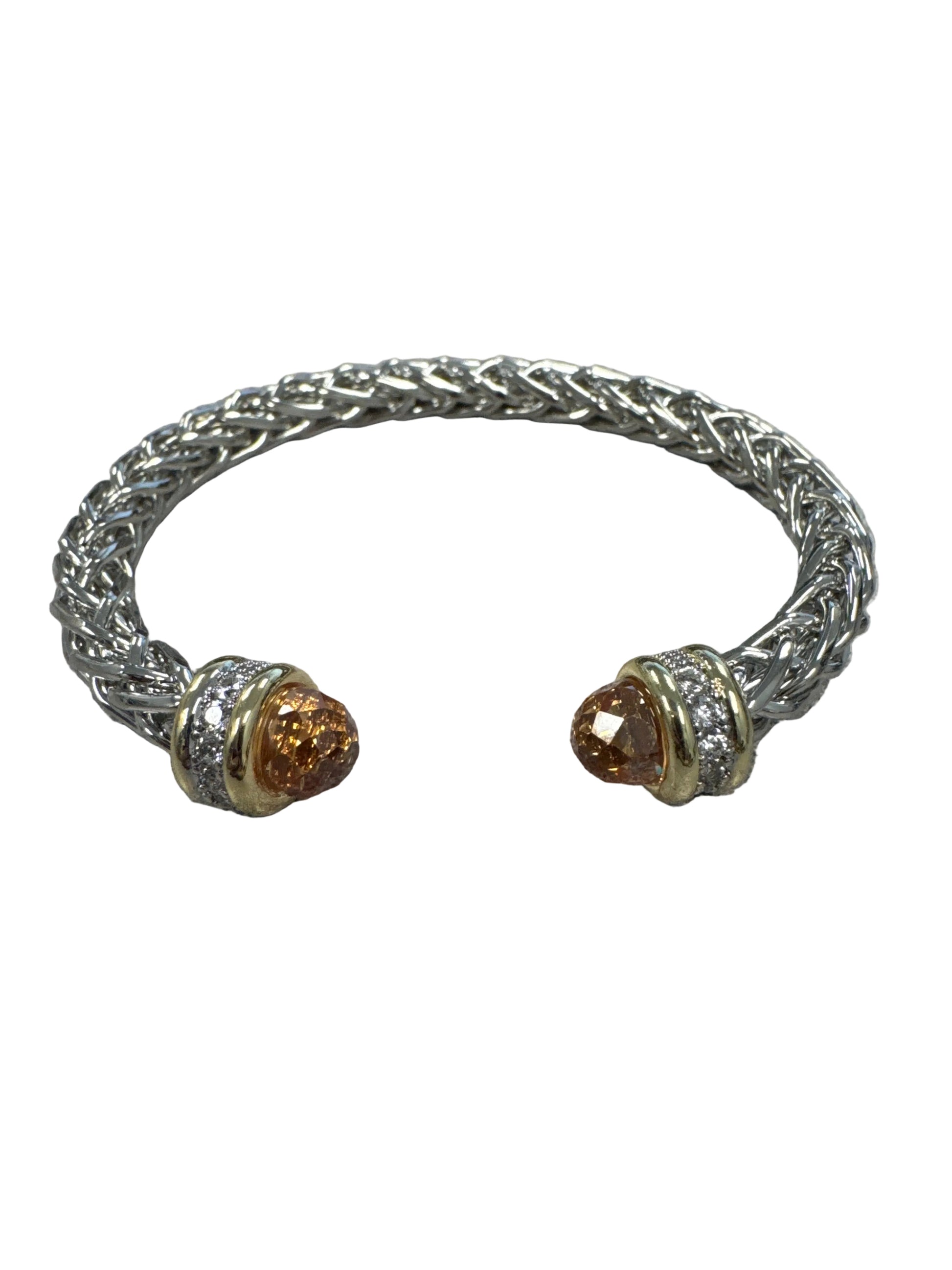 Silver Twisted Cable Cuff Bracelet with Gold and Paved Stones