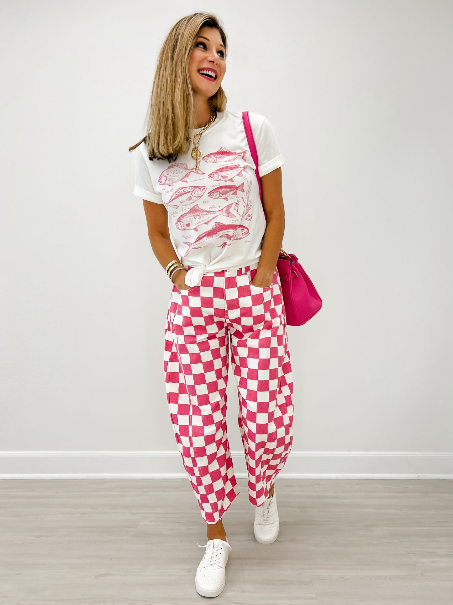 Custom Pink Check Finish Line Mini Barrel Pants!