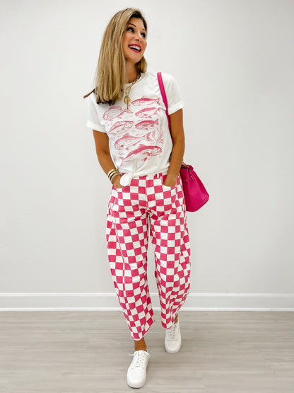 Custom Pink Check Finish Line Mini Barrel Pants!