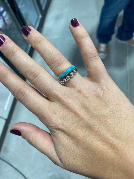 Sterling Silver Ball & Turquoise Swirl Ring