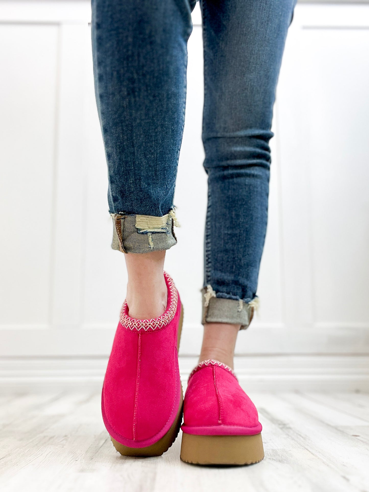 Corkys Pillow Talk Booties in Fuchsia Faux Suede