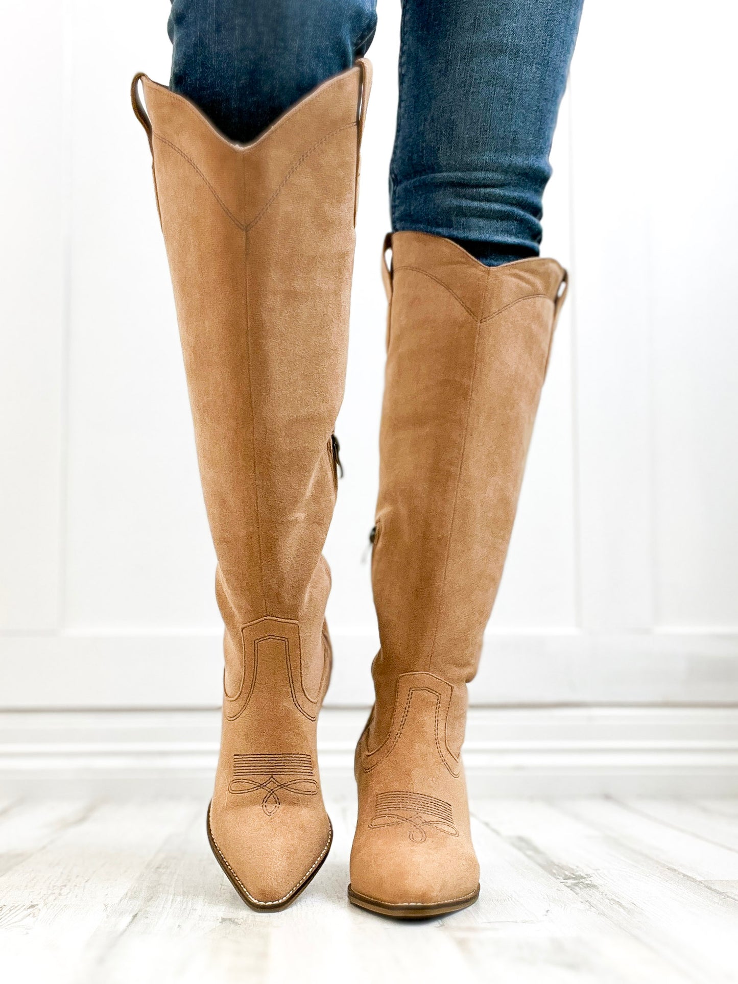 Corkys Unforgetable Boot In Camel Faux Suede