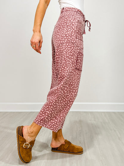 Animal Print Washed Twill Barrel Jeans