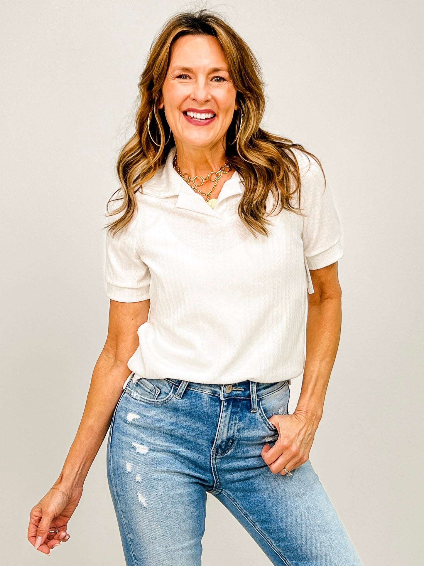 Short Sleeve Polo Style Knit Top