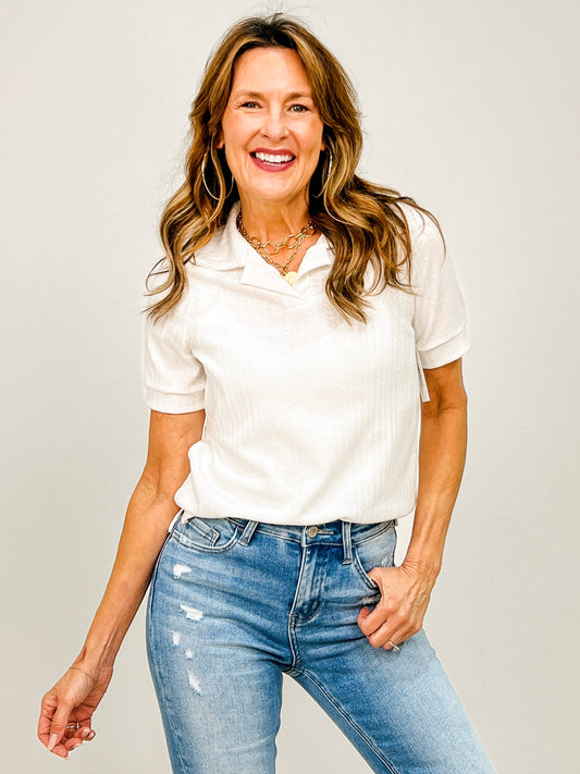 Short Sleeve Polo Style Knit Top