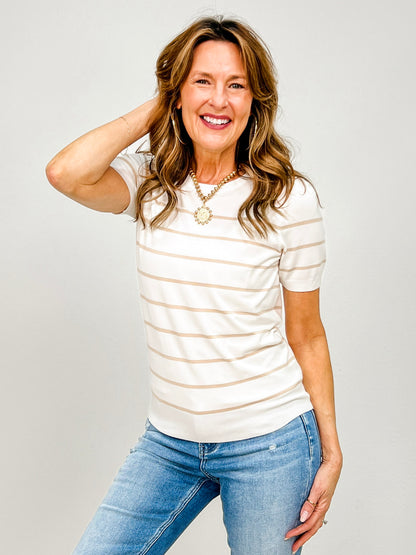Bold Striped Short Sleeve Knit Top