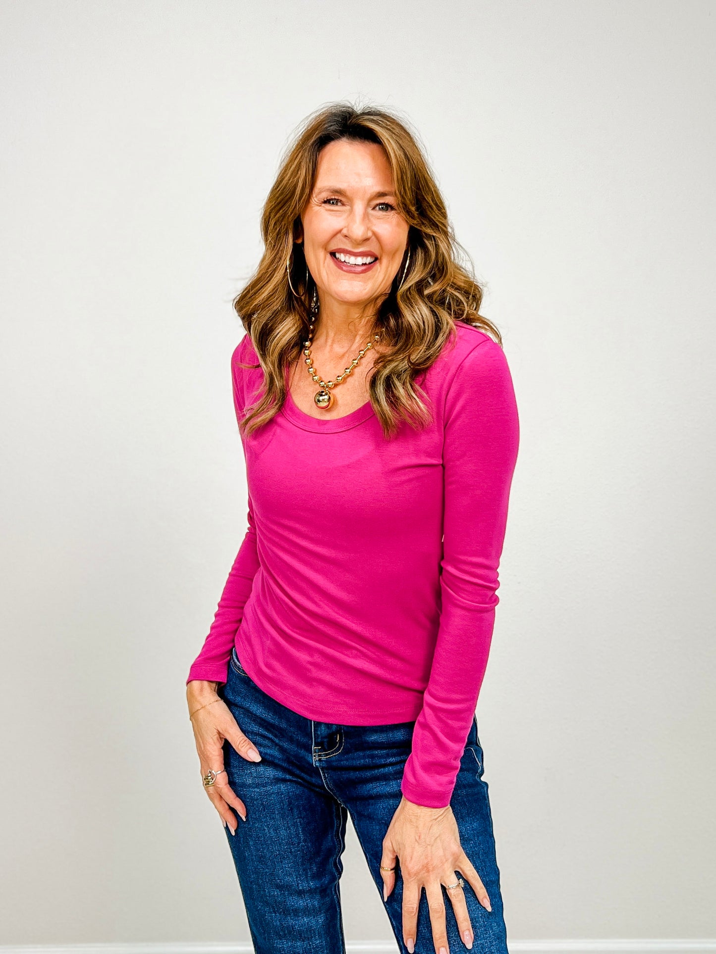 Soft Jersey U-Neck Long Sleeve Top