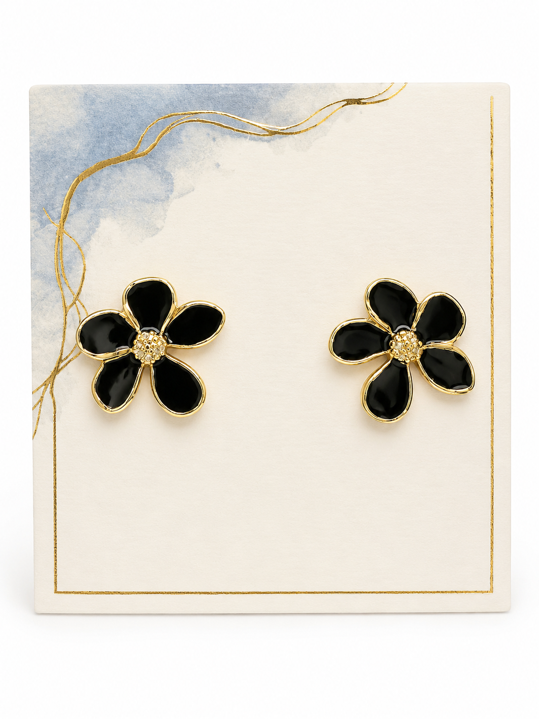 Gloss Black Flower Earrings