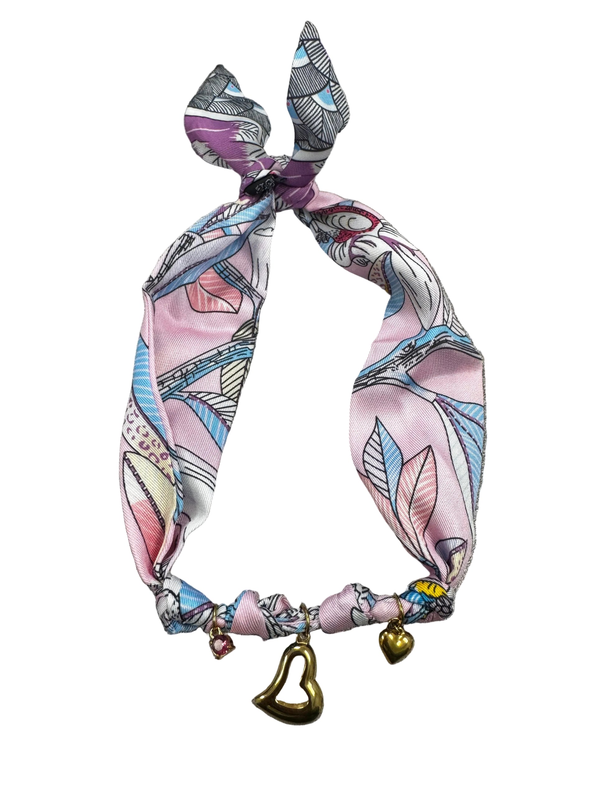 Floral Pink Heart Charm Scarf Necklace