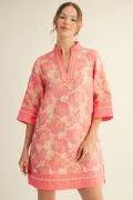 1/2 Sleeve Floral Jacquard Dress With Pockets