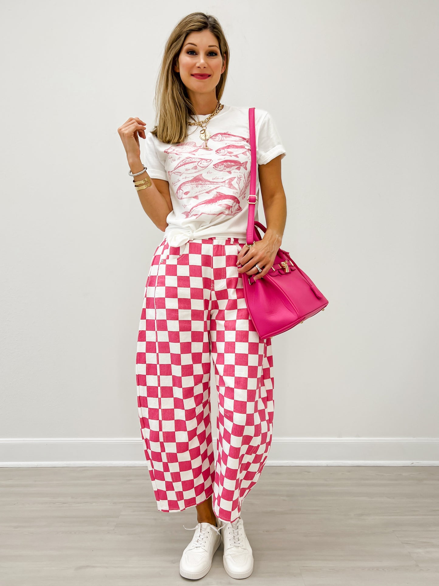 Custom Pink Check Finish Line Mini Barrel Pants!
