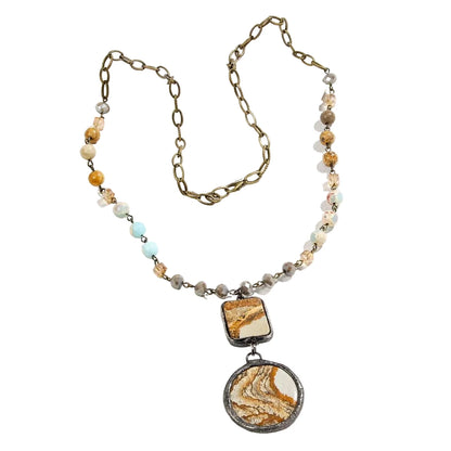 8mm Beaded Rosary Chain Stone Pendant Necklace