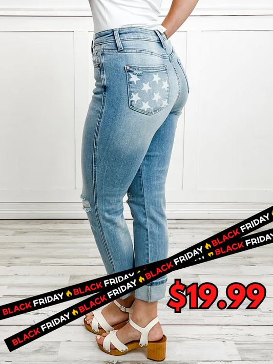 Judy Blue Mid Rise Americana Flag Cuff Denim Jeans