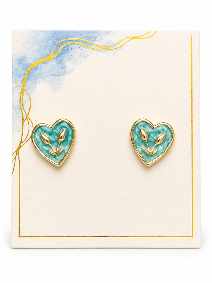 Turquoise Enamel Heart Earrings