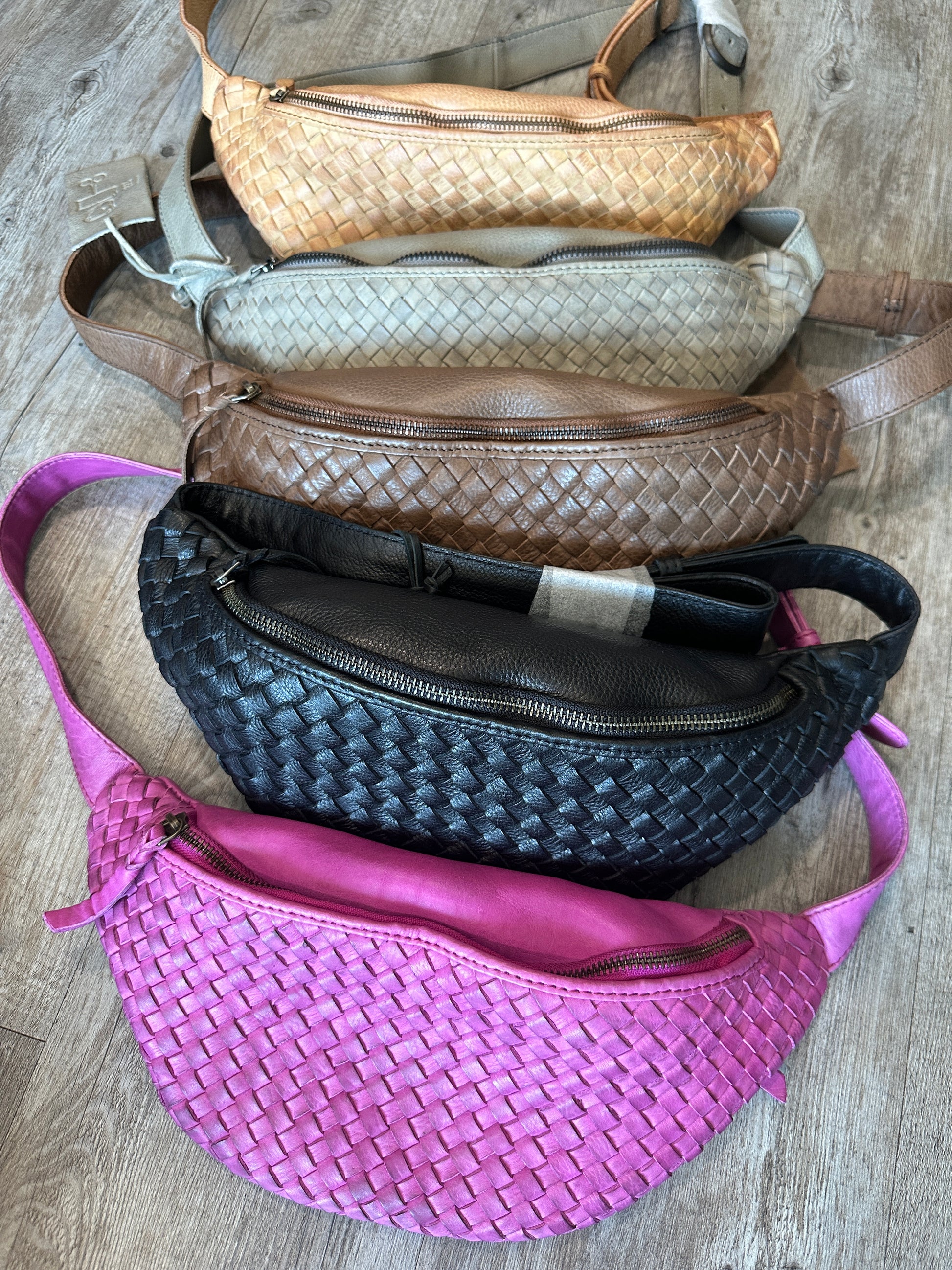New Cross Leather Woven Hip Bag
