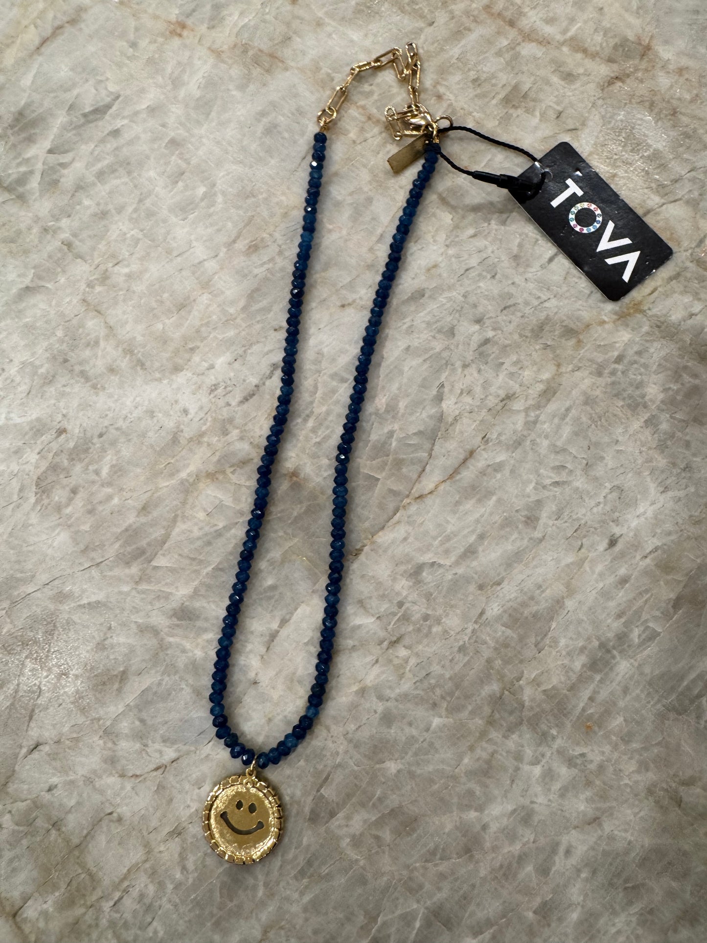 Tova Smiley Face Necklace in Navy