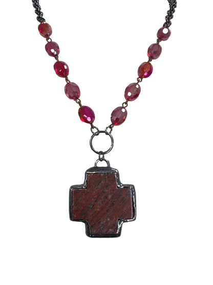 Natural Stone Pendant Necklace with Beaded Chain