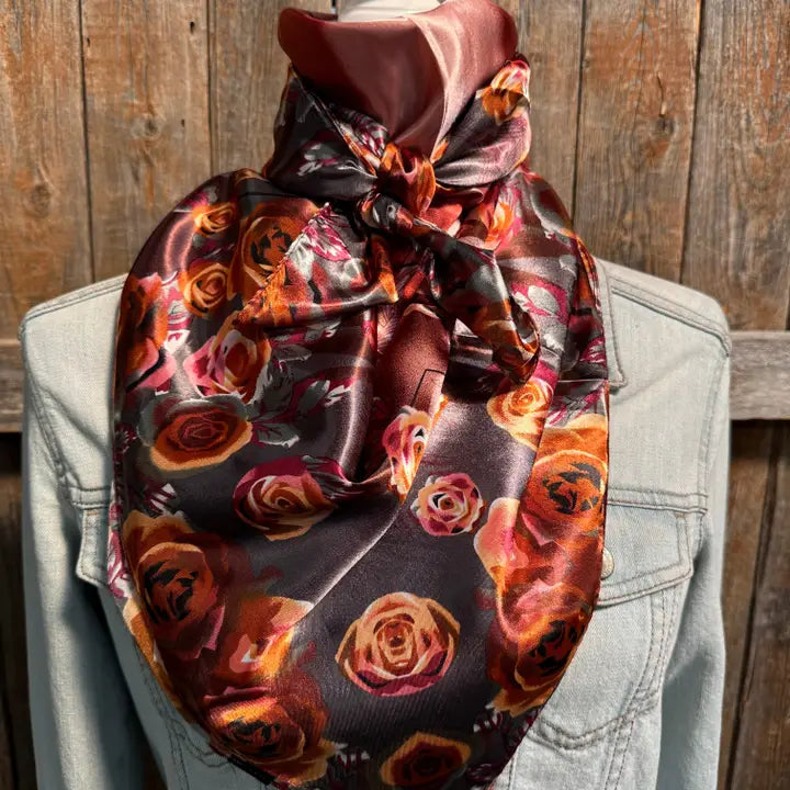 35X35" Pink and Rust Roses Wild Rag/Scarf