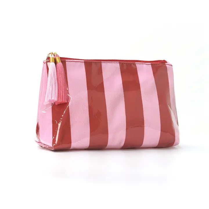 Stripe Cosmetic Bag PVC Tassel Zip