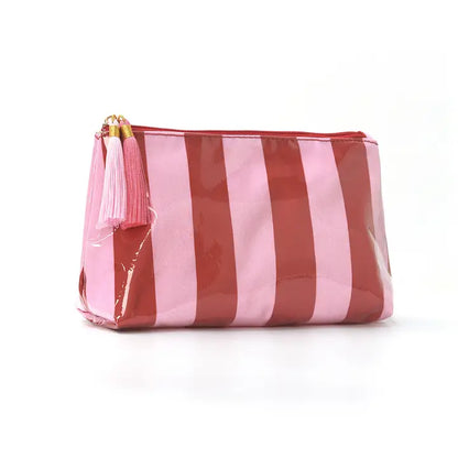 Stripe Cosmetic Bag PVC Tassel Zip