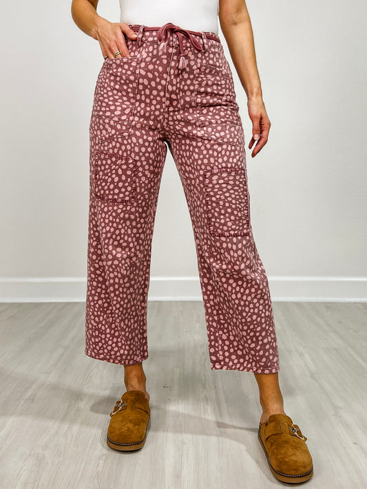 Animal Print Washed Twill Barrel Jeans