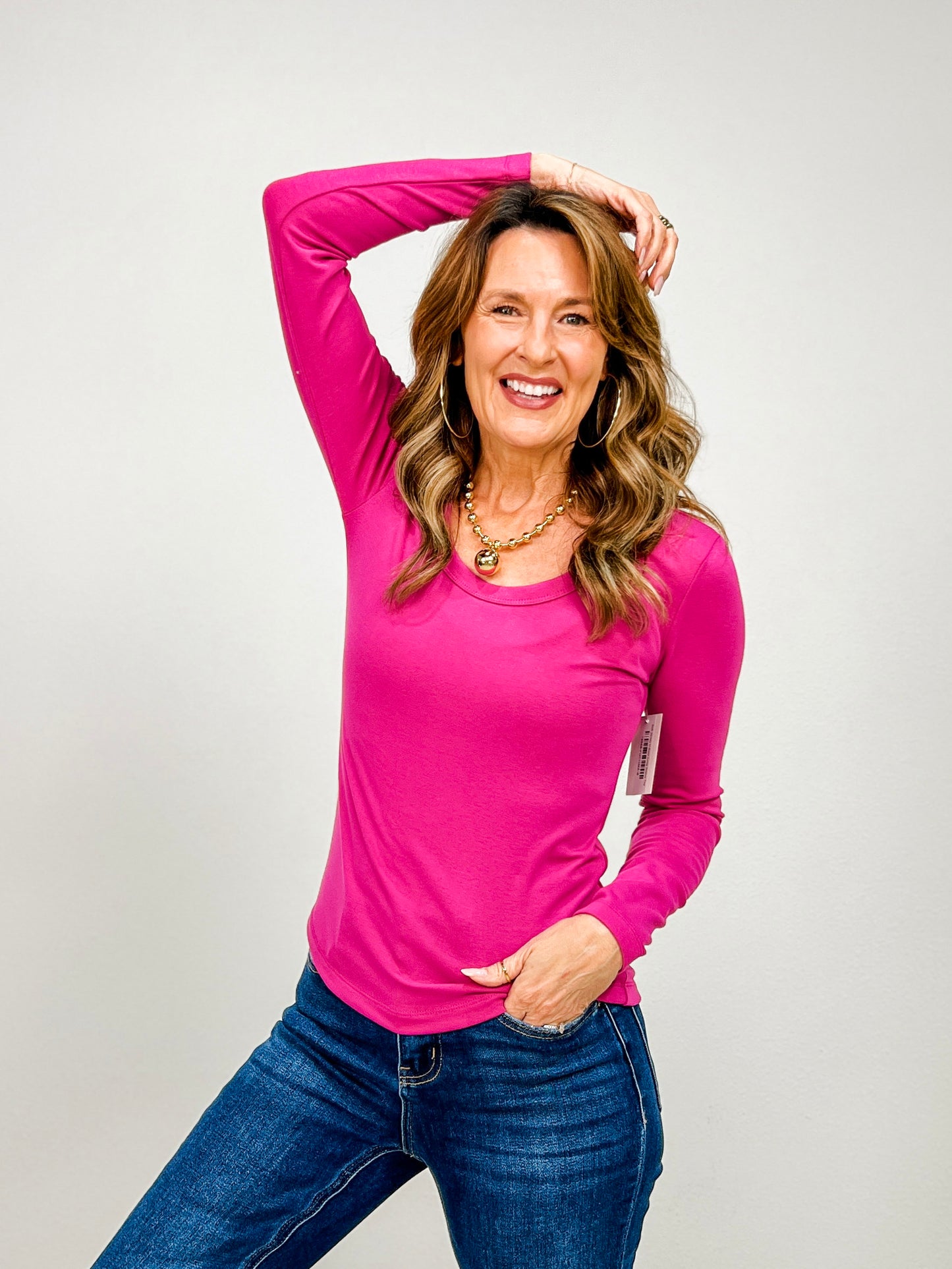 Soft Jersey U-Neck Long Sleeve Top