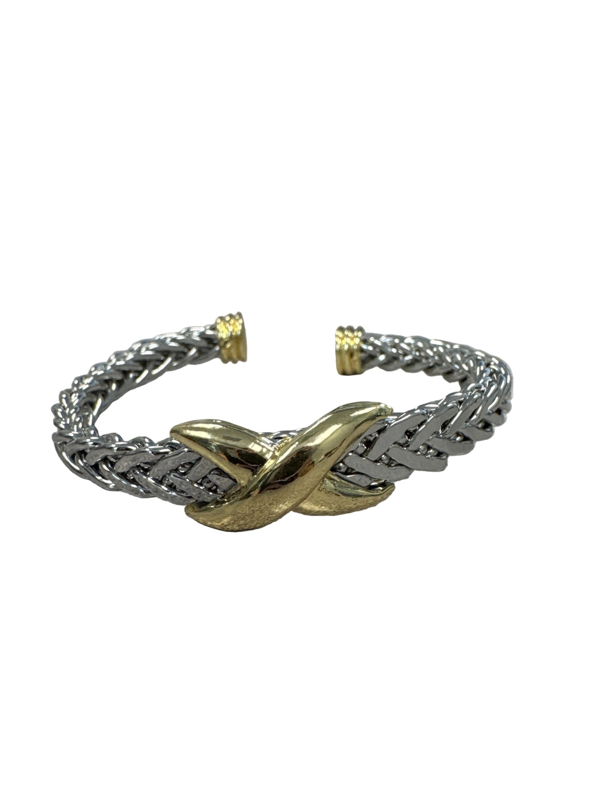Gold X Accent Braided Cuff Bracelet