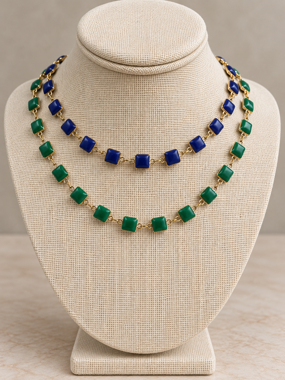 "Elise" Square Enamel Stacking Chain Necklace