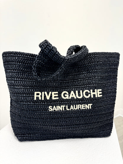 Saint Laurent Rive Gauche Embroidered Raffia Tote Bag