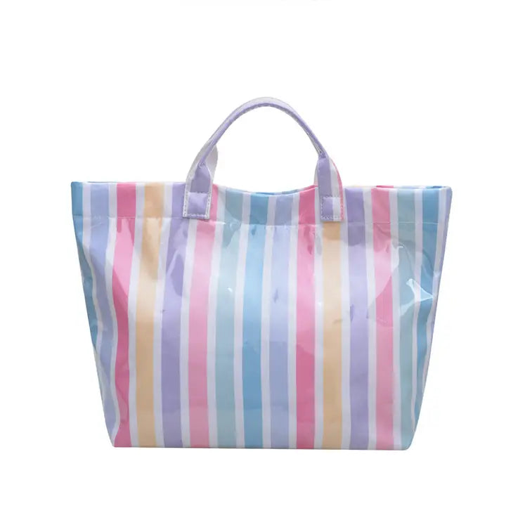 Color Block Striped PVC Large Capacity Tote Bag