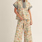 Color Rib Band Zip Up Floral Top with Matching Bottoms