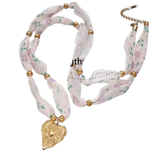 Silk Necklace Light Pink with Heart Charm
